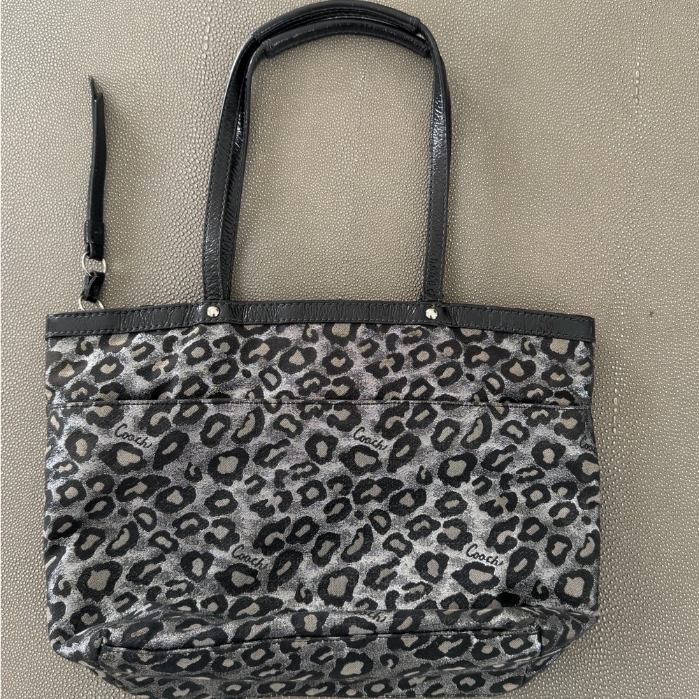 Coach Gray and Black Leopard Print Tote - Picture 4 of 9